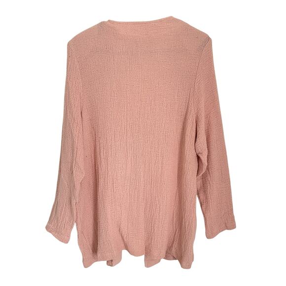 Vtg Pink Waffle Knit Cotton Cardigan Jacket Gauze L Art to Wear Teacher USA Made - Picture 2 of 8